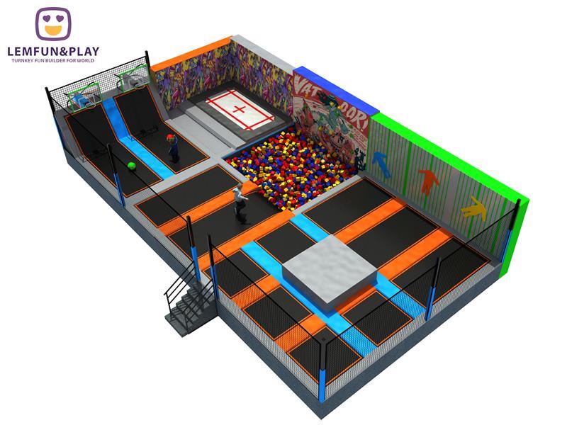 Colorful Indoor Trampoline Park With Climbing Wall For Sale 