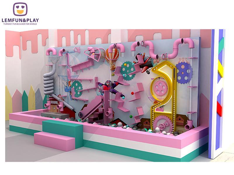 Pink Tone Intellectual Indoor Interactive Game Wall with Ball Pit