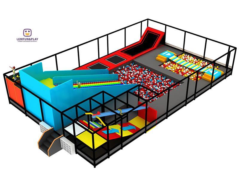 Vibrant Indoor Trampoline Park With Exciting Slide Set For Kids