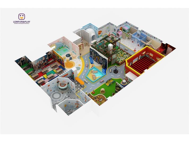 Large Kids Happy Town Indoor Playground with Role Play House for Sale