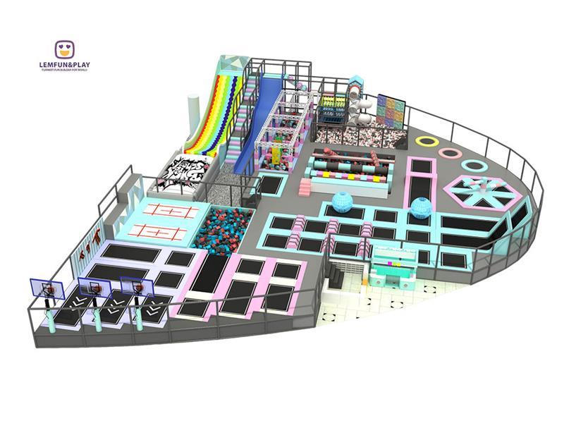 Large Indoor Trampoline Park with Rolling Beam and Wipe Out for Adult