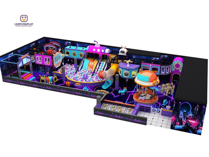 Stylish Cyber Space Themed Kids Indoor Playground With Merry Go Round for Sale